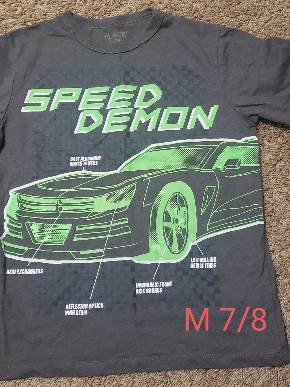 The Children's Place Grey Tee with Neon Green 'Speed Demon' Car Graphic